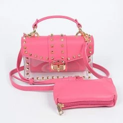 Head Over Heels: Bundle And Shoetique Accessories Studded Two In One Clutch- Fuschia