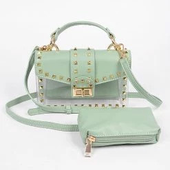 Head Over Heels: Bundle And Shoetique Accessories Studded Two In One Clutch- Sage Green