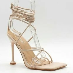 Head Over Heels: Bundle And Shoetique Footwear Tied Up Heels- Nude