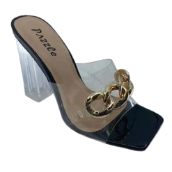 Head Over Heels: All In One Boutique Gold Link Heels- Black Footwear
