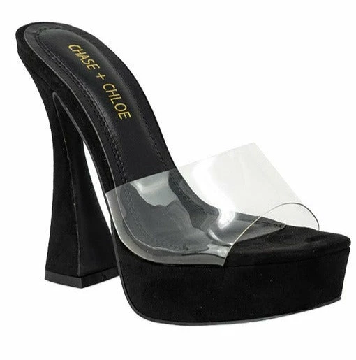 Head Over Heels: All In One Boutique April Heels- Black/Clear Footwear
