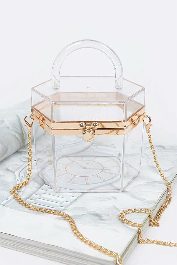 Head Over Heels: All In One Boutique Acrylic Clutch- Clear Octagon Accessories