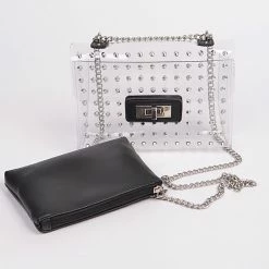 Head Over Heels: All In One Boutique Accessories Studded Pouch Bag- Black/Silver