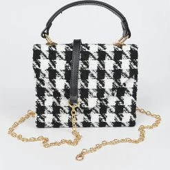 Head Over Heels: Bundle And Shoetique Accessories Houndstooth Satchel- Black