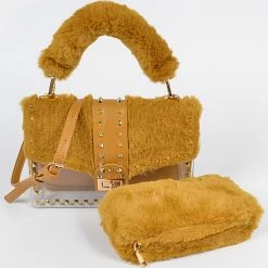Head Over Heels: Bundle And Shoetique Studded Fur Satchel- Mustard Accessories
