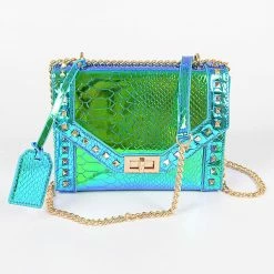 Head Over Heels: Bundle And Shoetique Accessories Studded Holo Satchel- Blue/Green