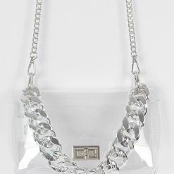 Head Over Heels: All In One Boutique Accessories Clear Chain Clutch-Silver