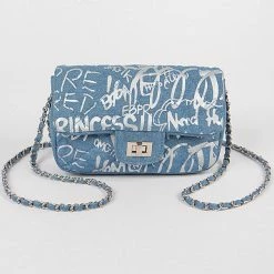 Head Over Heels: Bundle And Shoetique Accessories Graffiti Denim Clutch- Silver