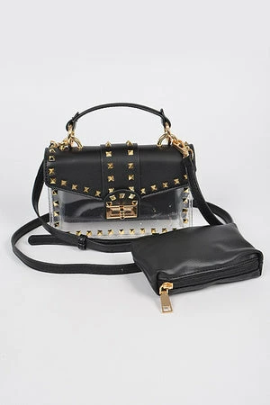 Head Over Heels: Bundle And Shoetique Accessories Studded Two In One Clutch- Black/ Gold