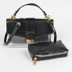Head Over Heels: Bundle And Shoetique Croc Two In One Clutch- Black