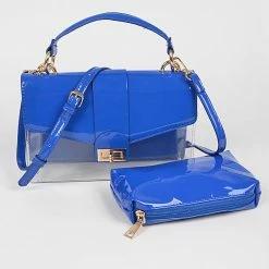 Head Over Heels: Bundle And Shoetique Accessories Leather Two In One Clutch- Blue
