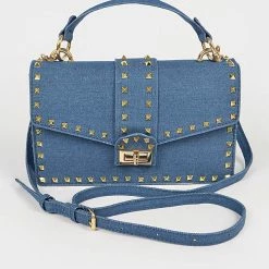 Head Over Heels: Bundle And Shoetique Accessories Studded Denim Satchel- Dark