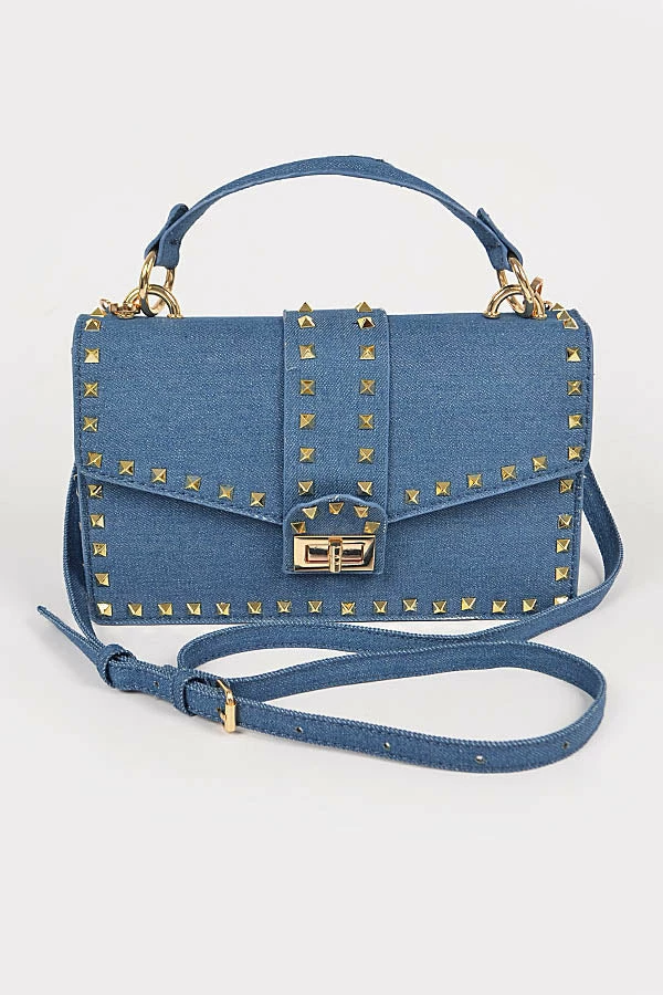 Head Over Heels: Bundle And Shoetique Accessories Studded Denim Satchel- Dark