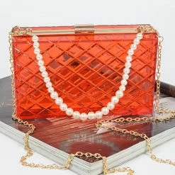 Head Over Heels: Bundle And Shoetique Accessories Embossed Acrylic Clutch- Red