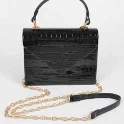 Head Over Heels: Bundle And Shoetique Glossy Croc Satchel- Black Accessories