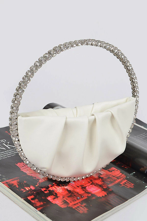 Head Over Heels: All In One Boutique Round Rhinestone Word Clutch- White