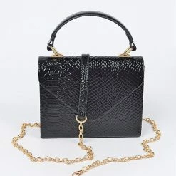Head Over Heels: All In One Boutique Metallic Snake Satchel- Black