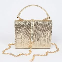 Head Over Heels: All In One Boutique Metallic Snake Satchel- Gold Accessories