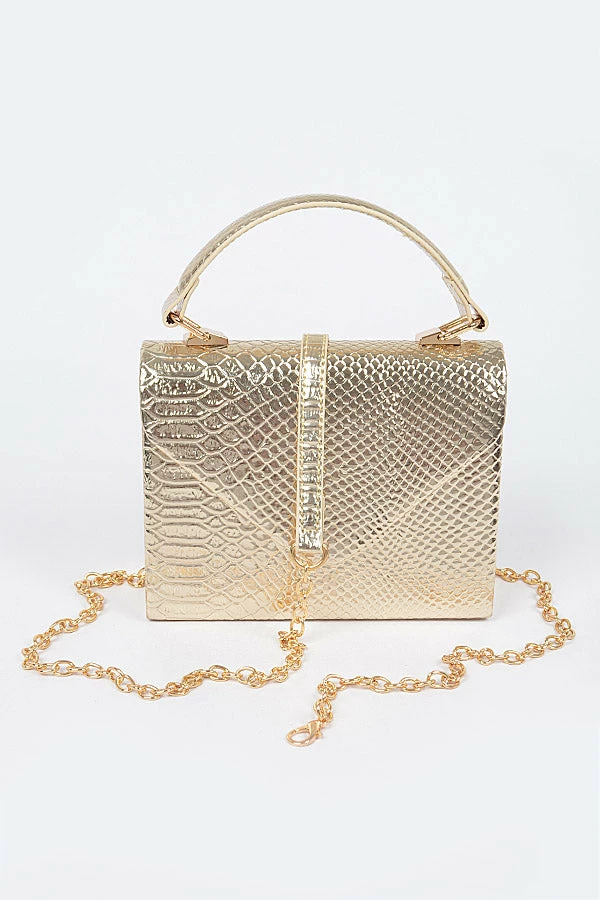 Head Over Heels: All In One Boutique Metallic Snake Satchel- Gold Accessories