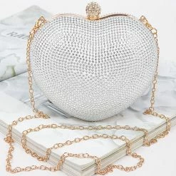 Head Over Heels: All In One Boutique Accessories Crystal Heart Satchel- Silver