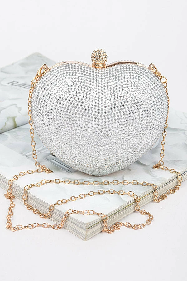Head Over Heels: All In One Boutique Accessories Crystal Heart Satchel- Silver