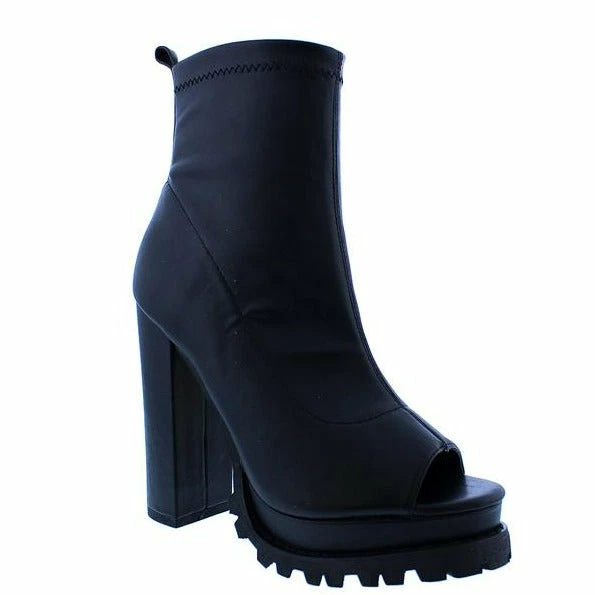 Head Over Heels: Bundle And Shoetique Mia Bootie- Black PU Leather Footwear