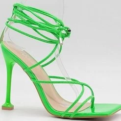 Head Over Heels: Bundle And Shoetique Tied Up Heels- Green Pat Footwear