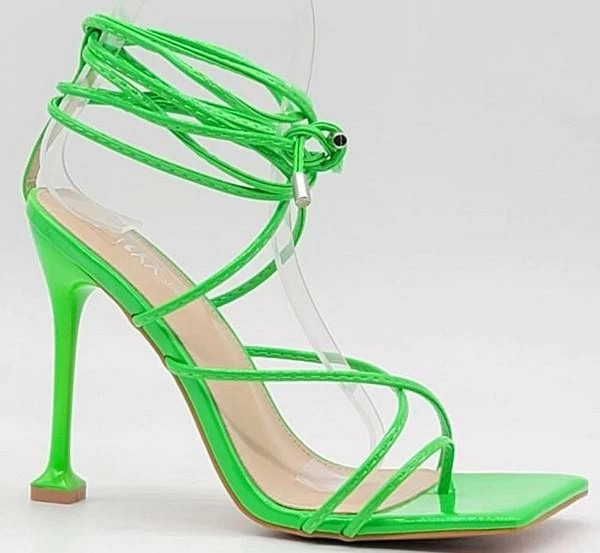 Head Over Heels: Bundle And Shoetique Tied Up Heels- Green Pat Footwear