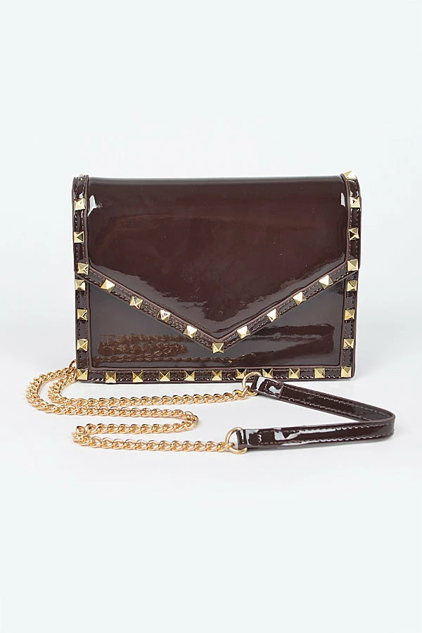 Head Over Heels: Bundle And Shoetique Accessories Glossy Studded Satchel- Brown