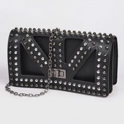 Head Over Heels: Bundle And Shoetique Open Cut Studded Clutch- Black