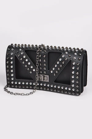 Head Over Heels: Bundle And Shoetique Open Cut Studded Clutch- Black