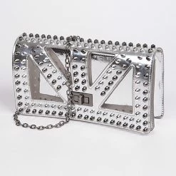 Head Over Heels: Bundle And Shoetique Open Cut Studded Clutch- Silver Accessories