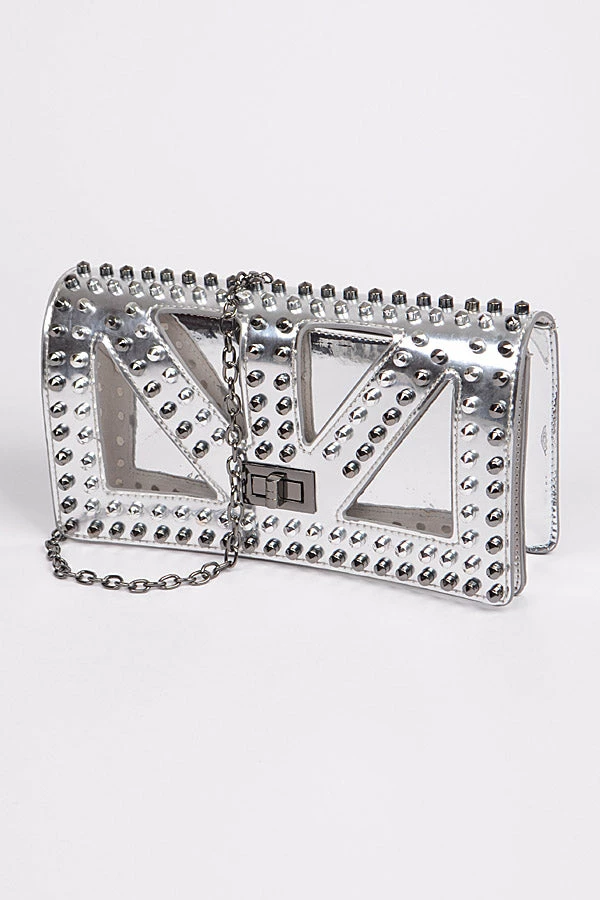 Head Over Heels: Bundle And Shoetique Open Cut Studded Clutch- Silver Accessories