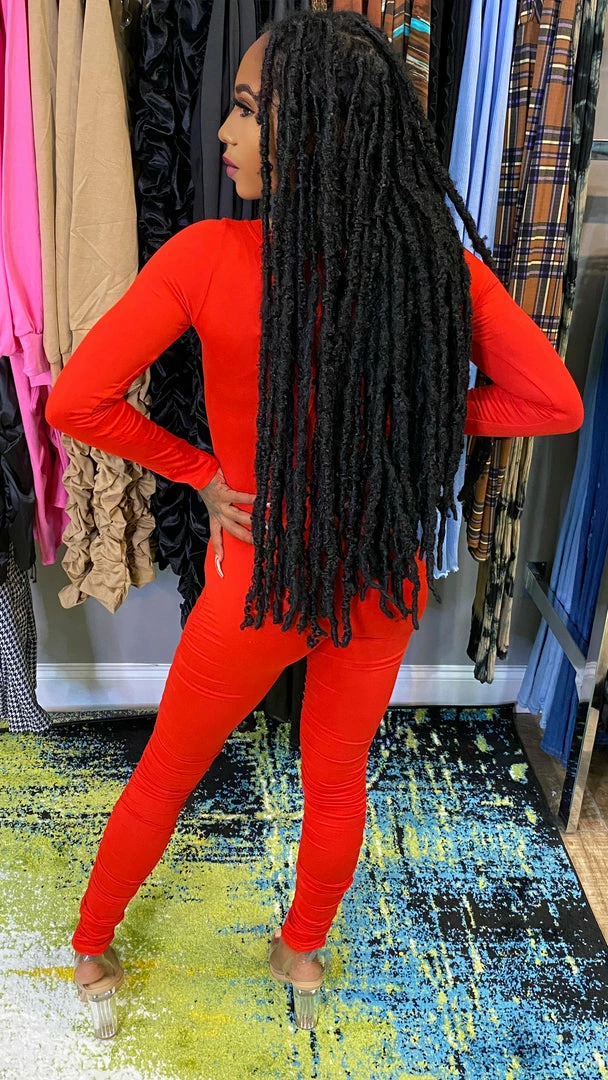 Head Over Heels: All In One Boutique Ruched Jumper- Red