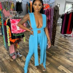 Head Over Heels: All In One Boutique Apparel Mercedes Pant Set- Blue