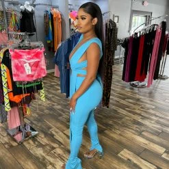 Head Over Heels: All In One Boutique Apparel Mercedes Pant Set- Blue