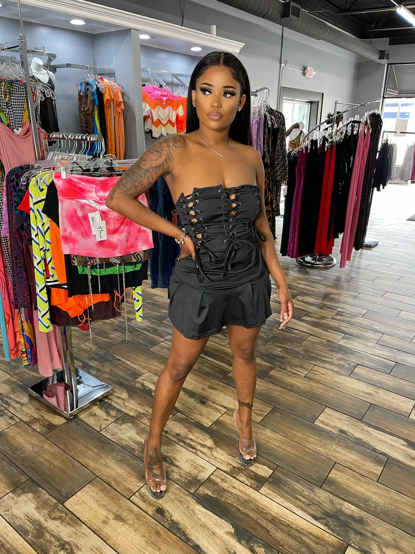 Head Over Heels: All In One Boutique Entangled Romper- Black