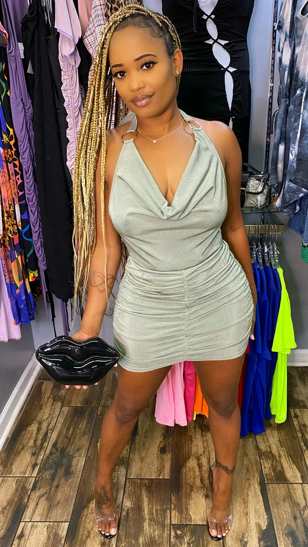 Head Over Heels: All In One Boutique Ruching Around Dress- Olive