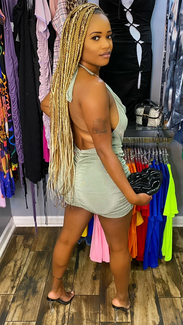 Head Over Heels: All In One Boutique Ruching Around Dress- Olive