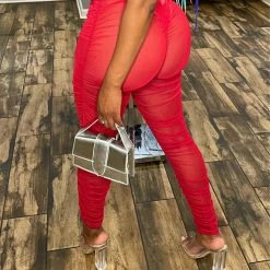 Head Over Heels: All In One Boutique Mesh Leggings- Red Apparel