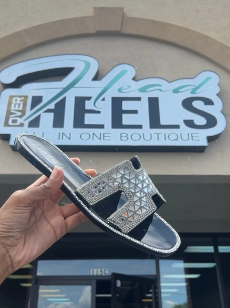 Head Over Heels: All In One Boutique Too Much Glam Sandals- Black Footwear