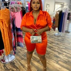 Head Over Heels: All In One Boutique Apparel Be My Love Short Set- Orange