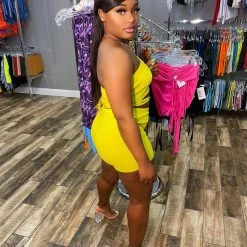 Head Over Heels: All In One Boutique Girlie Short Set- Yellow Apparel