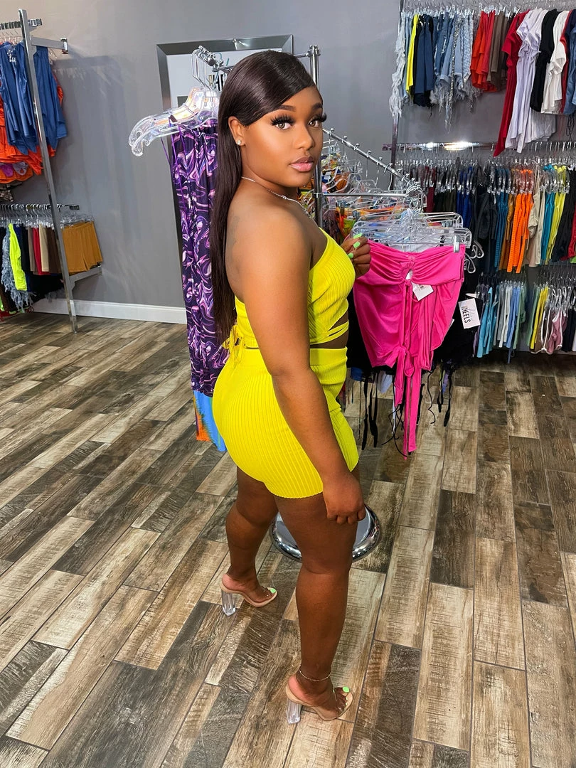 Head Over Heels: All In One Boutique Girlie Short Set- Yellow Apparel