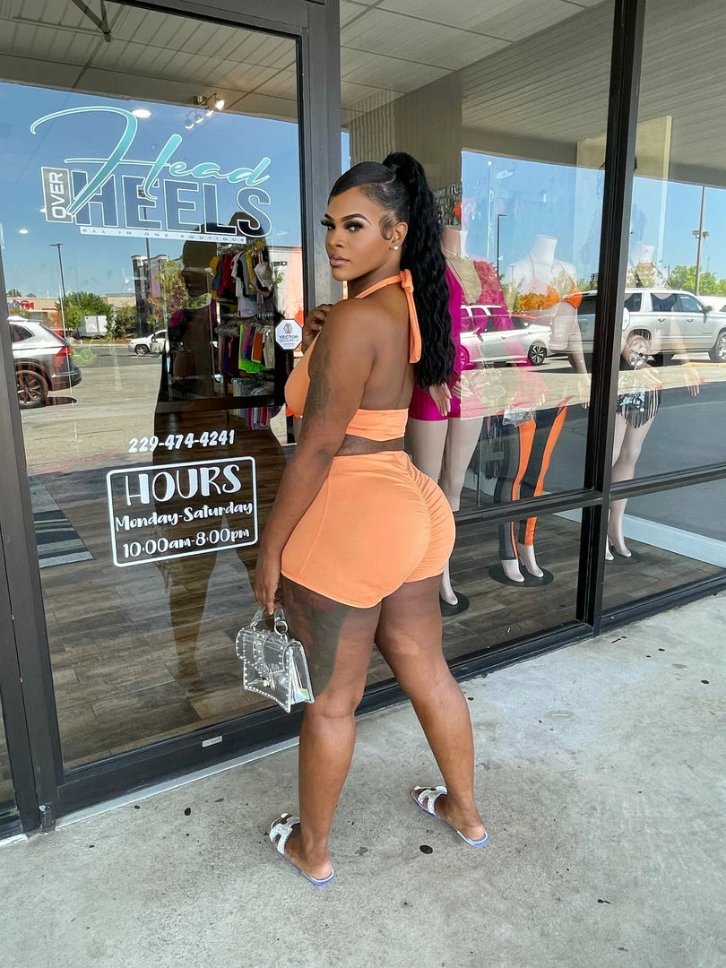 Head Over Heels: All In One Boutique Hot Summer Nights Romper- Orange