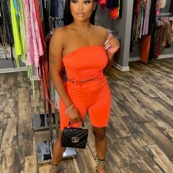 Head Over Heels: All In One Boutique Apparel Tessa Short Set- Neon Orange