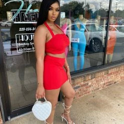 Head Over Heels: All In One Boutique Brantley Skirt Set- Red