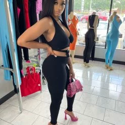 Head Over Heels: All In One Boutique Buckle Me Up Pant Set- Black Apparel