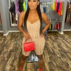 Head Over Heels: All In One Boutique Apparel Laced Up Romper- Nude