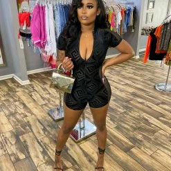 Head Over Heels: All In One Boutique Trouble Maker Romper- Black Apparel